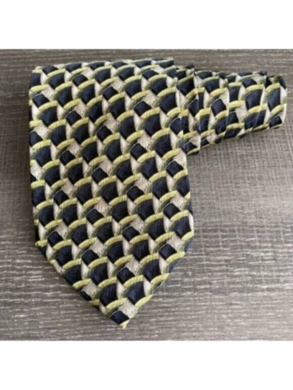 Ermenegildo Zegna Neck Tie Mens 57" 100% Silk Blue Cream Tan Geometric Art Deco